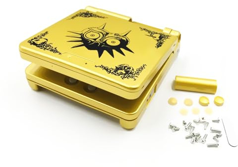 GBASP Extra Housing Case Limited ZLD Gold Shell di ricambio, per console Gameboy Advance GBA SP, fai da te per custodie esterne Mezula Mask Edition con pulsanti grigi, viti, tappi, adesivo