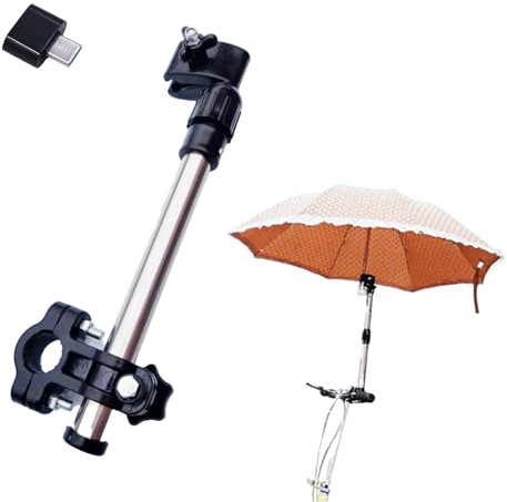 Stainless Steel Umbrella Holding Mount, 180° Adjustable Umbrella Holder, Umbrella Universal Clamp for Golf Cart, Beach Chair, Stroller, Bleacher, Patio, Fishing Type-C Convertor