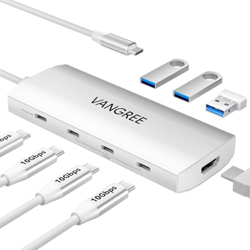 Hub USB C a USB C, 3 puertos USB 3.2 Gen 2 con 10 Gbps, HDMI 4K a 60 Hz, PD de 100 W, 3 puertos USB 3.0, adaptador multipuerto divisor USB-C para MacBook Pro, iMac, iPad Pro, iPhone 15 (no compatible