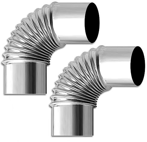SHYLAC 90°-Rohrbogen Edelstahl-Abgasrohr, 2 Stück Edelstahl-Schornstein-Gewindebogen Ø 50 mm Ø 60 mm Ø 110 mm Ø 120 mm Ofenrohrbogen Hitzebeständiges Rauchrohr (Größe: 12 cm)