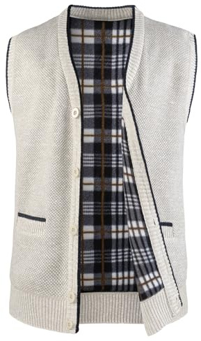 Yukirtiq Fleecefodrad Gilet V-ringad ärmlösa koftor gentleman kroppsvärmare väst stickad tröja väst linne med knappar, BEIgE, XL