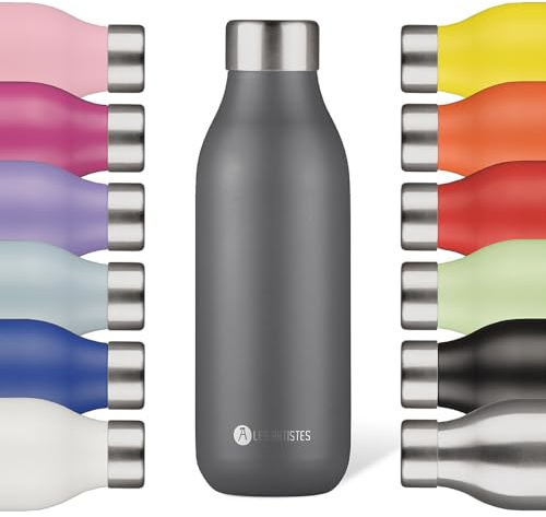 LES ARTISTES Paris A-2383 Bottle'Up 2.0, 500 ml, Gourde isotherme sans BPA, Réutilisable, Garde au chaud 12h et au froid 24h, Légère, Acier Inoxydable, Design Grey