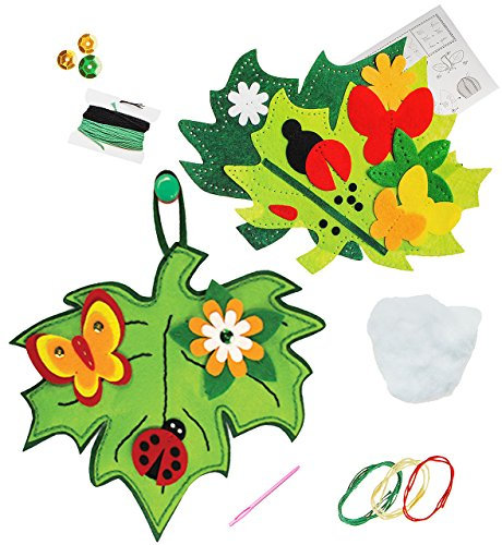 alles-meine.de GmbH Bastelset - Filz - als Topflappen/Untersetzer/Wanddeko/Plüschfigur - Blatt mit Schmetterling & Marienkäfer - zum Sticken, einfaches Nähen per Hand -..