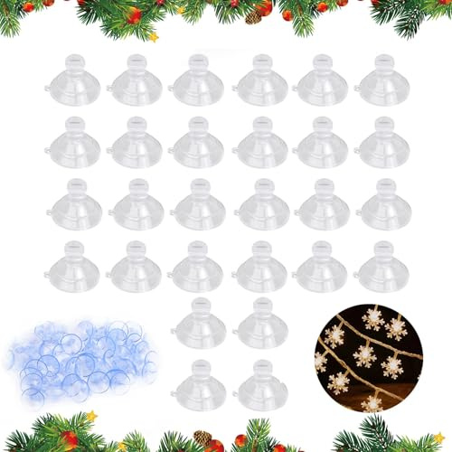 FONDUO 60 Stück Saugnäpfe für Lichterketten, Transparent Saugnapf Haken mit Kabel-Schlitz, Saughaken für Weihnachten Lichterkette Befestigung, Saugnäpfe Haken für Fenster Lichterkette, Blau,30mm (A)