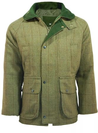 Gillicci Men's Warm Thick Heavy Tweed Padded Country Outdoor Hunting Game Shooting Fishing Farming Tweed Jacket Coat