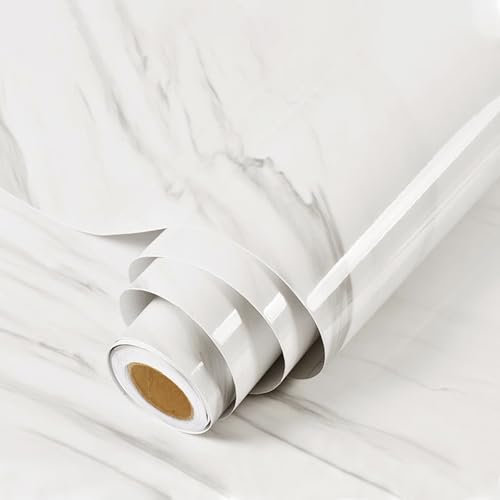 Yenhome Carta da Parati Adesiva in Marmo Bianco per Cucina 40×300cm Carta Autoadesiva Effetto Marmo Impermeabile Pellicola Adesiva Mobili Vinile Adesivo Camera da Letto Bagno Cucina
