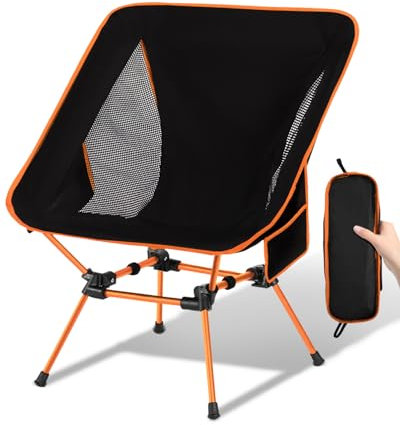 Trongle Ultra Lightweight Camping Chair for Adults, Portable Camping Chairs with Pocket & Carry Bag, Compact Heavy Duty Folding Chairs for Travel, Backpacking, Hiking, Picnics, Fishing (Orange)