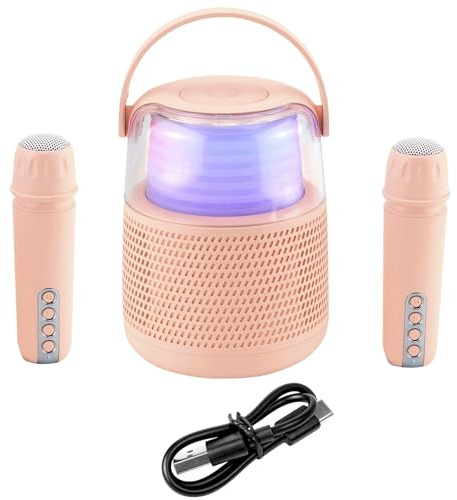 Maginon KKS-2M Karaoke Maschine mit 2 Mikrofonen Kinder Bluetooth Karaoke-Anlage Wireless Lautsprecher mit LED Lichteffekten Karaoke-Party AUX (Pink)