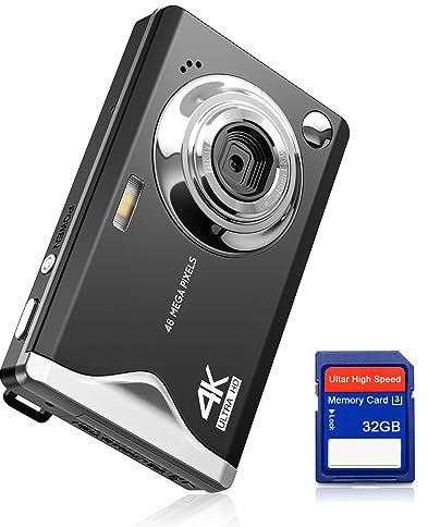 Digitalkamera CCN, 48MP 1080P FHD Fotokamera mit 3,0 Zoll Bildschirm, 16X Digitalzoom Tragbar Kompaktkamera mit 32GB TF-Karte, USB-Kabel, für Teenager Erwachsene Anfänger, Schwarz