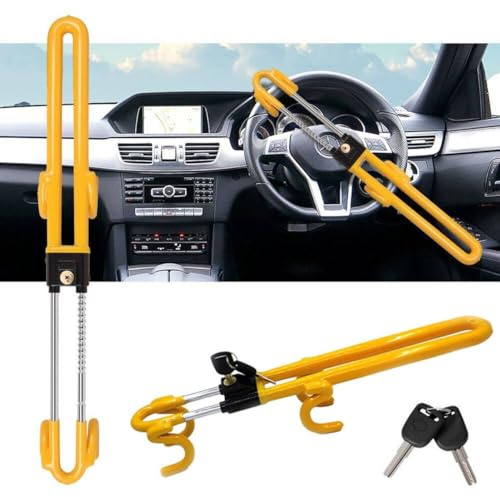 Heavy Duty Steering Wheel Lock Twin Bar – Universal Anti-Theft Device with 2 Key | High Visibility, Adjustable Car Security Lock for Cars, SUVs, Motorhomes & Carvans
