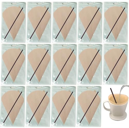 Paquete de 50 filtros de café desechables de lujo envueltos individualmente con pajita; filtros de café de papel natural limpios e higiénicos; papeles de reloj de arena para preparar café
