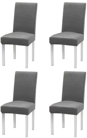 Flearitzo Fundas Sillas 4 Piezas – Funda De Sillas Ajustables de Felpa Gris Oscuro Alta Elasticidad Fundas para Sillas Desmontables y Lavables para Comedor sillas Altas y de Banquete