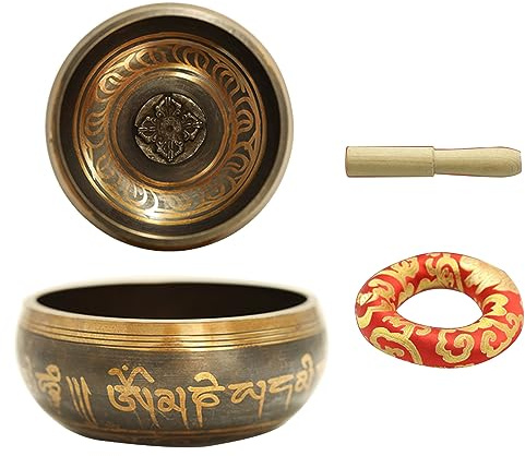Ciotola sonora fatta a mano per yoga campana tibetana ornamento casa ciotola suono ciotola di preghiera in metallo 1 set