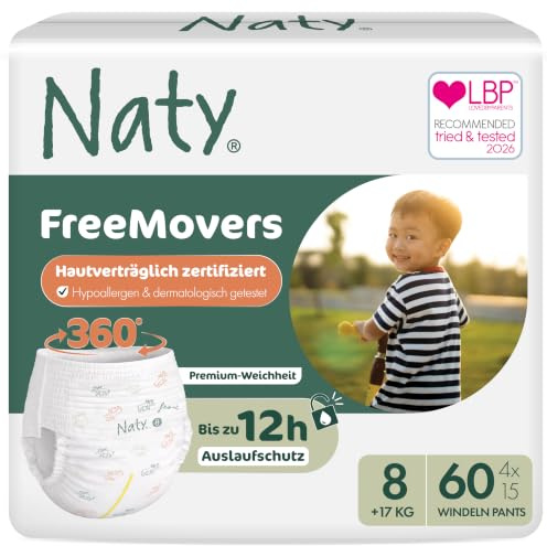 Naty FreeMovers Byxblöjor, Storlek 8 (17+kg), 60-pack