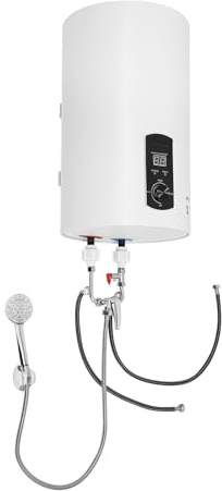30L Elektrischer Warmwasserspeicher, 220v 2000W Elektro Warmwasserspeicher Set, Wandhängend Elektrospeicher mit Handbrause & Schlauch, 25-75°C IPX4 Warmwasserboiler
