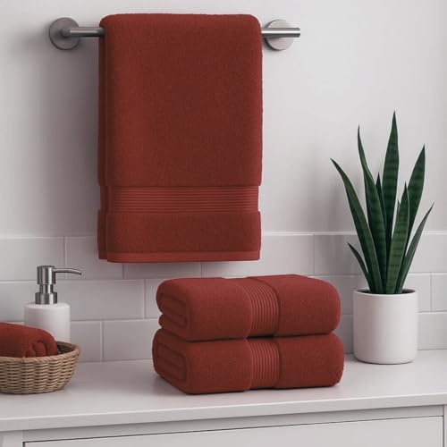Diamond Tex Premium Hand Towels with Hanging Loop - 100% Ring Spun Cotton, Soft Highly Absorbent, Soft Hand Towels Multipurpose ((2-Pcs) 50 x 80 cm, Red)