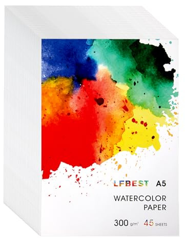 Aquarellpapier A5, 45 Blatt weißes Aquarell Papier 300 g/m² | Aquarellblock für DIY Bastelarbeiten, Aquarellfarben, Acrylmalerei, Studenten Lehrer Künstler