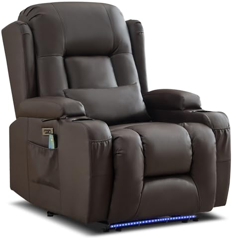 TCGBKAF Fernsehsessel Elektrisch Verstellbar TV Sessel Relaxsessel mit Liegefunktion, Kunstleder Kinosessel Massagesessel mit Wärmefunktion, Gemütlicher Sessel Beige fürs Wohnzimmer (Braun)