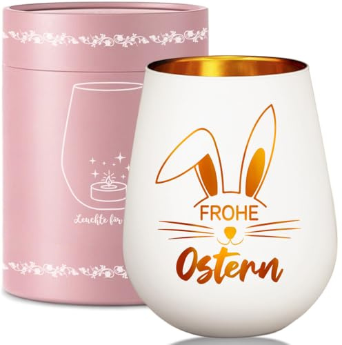 Frohe Ostern Windlicht Glas, Kleine Hase Ostern Deko Kleinigkeiten Personalisierte Besondere Ostergeschenke für Erwachsene Teenager Oster Geschenke, Osterdeko 2026
