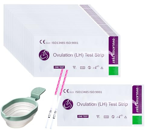 30 Pack Ovulation Test Strips with Reusable Pee Cup Sensitive Fertility Test Kit to Know Your Most Fertile Days 3MM LH Test Strip