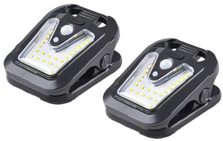 Serenophile Luci solari a clip con sensore di movimento, 25 LED, 600 lumen, impermeabili, per esterni, recinzioni, grondaie, giardino, patio, campeggio, confezione da 2