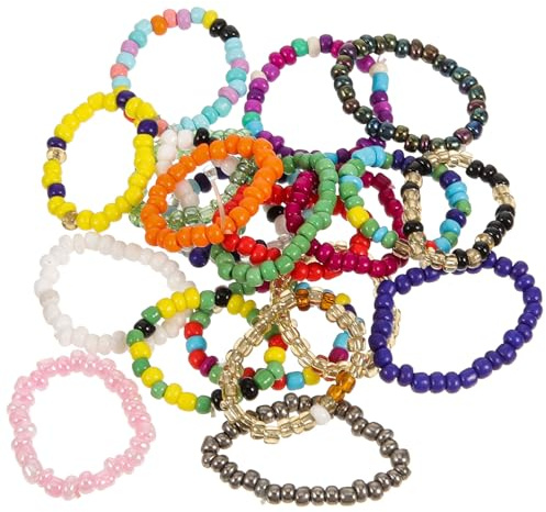 Amosfun Perlenringe 21 Stück aus Glas, Bunte Stapelringe für Damen | Kreatives für Mädchen und Frauen, Leicht und Auszuziehen, Geeignet zum Shopping Zufällige Farbe
