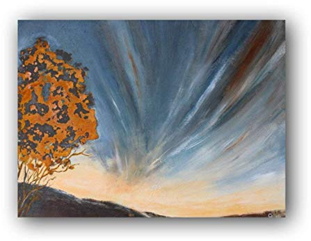Handgemaltes Acrylbild Sonnenaufgang in blau orange