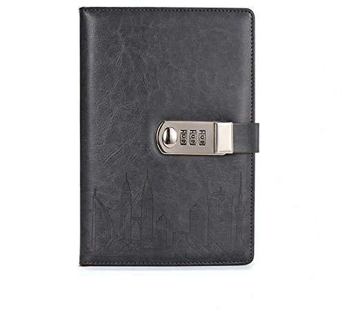 PU Leder Journal Schreiben Notizbuch Mode tägliches Notepad mit Kombinationssperre A5 Passwort Tagebuch (Grau)