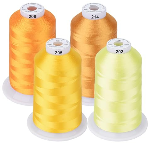 Simthread Set med 4 spolar 5 000 meter polyesterbrodertråd, guldfärger - för Babylock, Janome, Singer, Kenmore-maskin