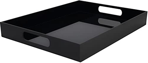 BELLE VOUS Schwarzes Tablett aus Acryl-Kunststoff mit Griffen – L 40,5 x B 30 cm – großes rechteckiges Tablett, auslaufsicher, dekorativ – Frühstück, Tee/Kaffee, Lebensmittel, Getränke