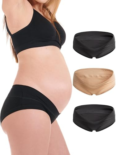 Herzmutter – Slip per Gravidanza – per Donna – Biancheria Intima Premaman – Gravidanza – Mix di Cotone – Set da 1 & 3 Pezzi – 5730 (Nero/Nero/Beige, XL)