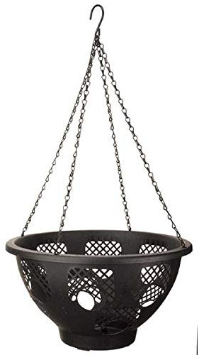 Garden Mile Garden Hanging Flower Basket 15'' Plastic Plant Holder Outdoor Plant Pot Planter with Hanging 4 Way Chain Planter with Water Reservoir Easy Filling Garden Hanging Basket