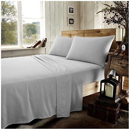 GC GAVENO CAVAILIA Luxury Flannel Plain Flat Sheet, 100% Brushed Cotton Easy Care Bedding Accessory, Premium Soft & Cosy Bed Linen, Grey, Double Size Bedsheet