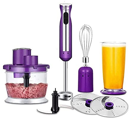 SMSOM Immersion Hand Blender, 300 Watt 2-Speed Blender with Sturdy Titanium Plated Stainless Steel Blades, Including Chopper, Beaker, Whisk and Milk Frother