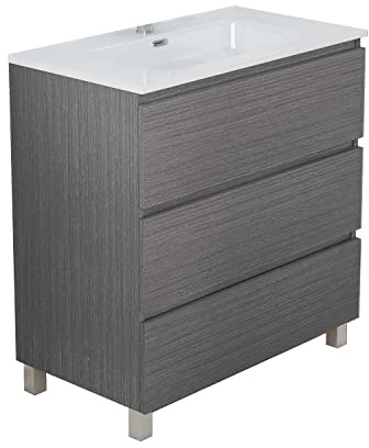 Baikal Mobile da bagno TRIX, distribuzione a 3 cassetti, con gambe e lavabo in ceramica. Melamina 16 mm. Diverse misure e finiture disponibili. Mobile montato