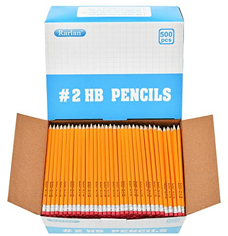 Rarlan Wood-Cased #2 HB Pencils, Pre-sharpened, 500 Count Bulk Pack