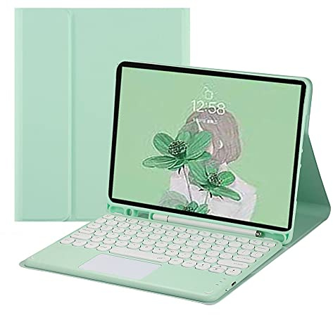 HENGHUI Fire HD 10 / Fire HD 10 Plus 11th Generation 2021 Release Keyboard Case with Touchpad Cute Round Key Color Keyboard Detachable Touch Keyboard Cover (MintGreen)