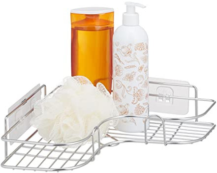 Relaxdays Estante Ducha Esquina, Aluminio, 7x26,5x26,5cm, Cesta Bañera Adhesiva, Acero Inoxidable, Portachampú, Plateado