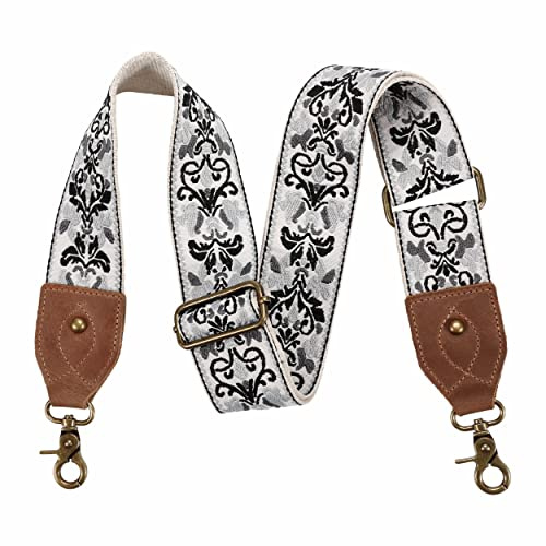 Taschengurt-2breiter Schulterriemen aus Rindsleder, verstellbarer Ersatz, Crossbody-Taschenriemen mit mehreren Mustern für Handtaschen, Crossbody-Taschen, Umhängetaschen (Hellgrauer Jacquard)
