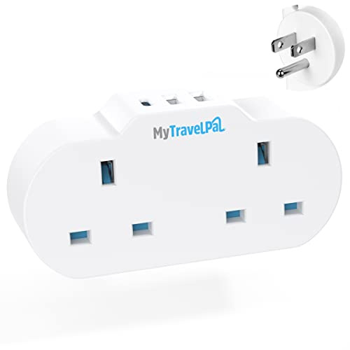 MyTravelPal 2 Way UK to USA Travel Adapter USB-C | UK Safety Standards | US Travel Adaptor Plug | Double UK to USA Plug Adapter For America, Mexico, Canada, Thailand & more (USB & USB-C)