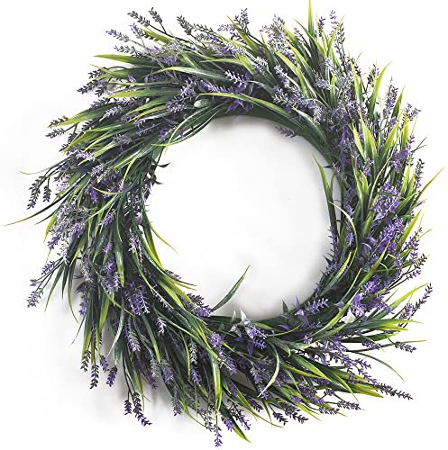 homEdge Künstlicher Lavendelkranz für Haustür, 45,7 cm Bauernhaus-Kränze für Wand, Party, Hochzeitsdekoration, drinnen oder draußen