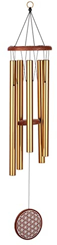 Sonic Energy Flower of Life Meditation Chime, 36 Zoll, Bronze (FOLMC36B) | 5 Töne, 432 Hz, 90 x 17 x 17 cm, 875 g, Blume des Lebens Symbol, mit Aufhängering, verstellbares Pendel, Aluminium, Esche