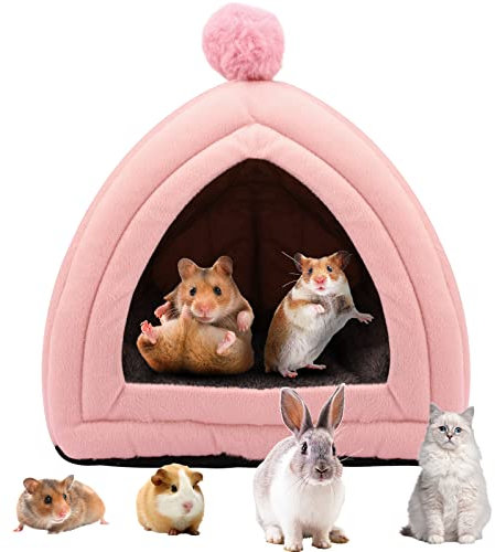 Hileyu Cuccia Criceto per Piccoli Animali,Casa Invernale per Piccoli Animali Domestici Letto,Letto di porcellino d'India,Casetta per Conigli Invernale con Cuscino Sfoderabile per Piccoli Animali Pink