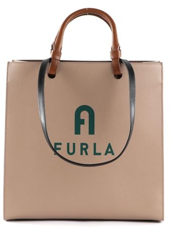 Furla Leder Schultertasche Handtasche Varsity NS Tote Greige + Jasper hellbraun