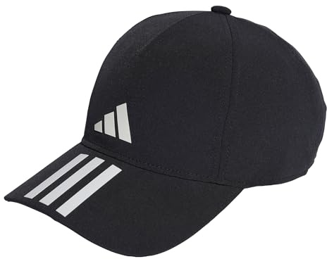 Adidas Unisex 3-Stripes AEROREADY Running Training Baseball Cap, Black/White/White, S