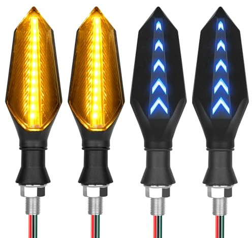 URAQT Intermitentes LED para Moto, 4 PCS 12V Universal, Luces de Señal de Vuelta, Indicadores de Giro Impermeable, Ámbar + Azul