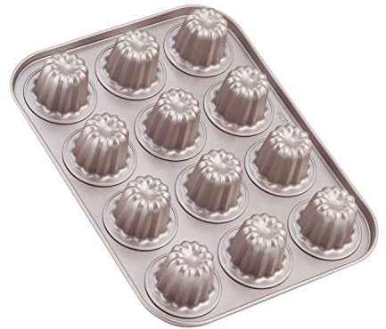 CHEFMADE Mini Canele Form Kuchen form, Antihaft-Mini-Canele-Muffin-Backform-Cupcake-Pfanne mit 12 Kavitäten zum Backen im Ofen (Champagner gold)
