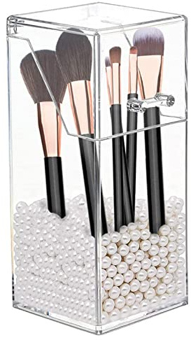 Kasmole - Portacepillos de maquillaje con tapa antipolvo, organizador de pinceles cosméticos a prueba de polvo, caja de almacenamiento para pinceles de maquillaje, gran caja de almacenamiento