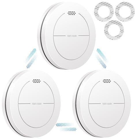 Safeliveo Wireless Interlinked Smoke Alarm for Home with 10 Year Battery Connect Up to 30 Smoke/Carbon Monoxide Detector Detector Interconnected Fire Alarm No Flashing LED for Home 3Pack