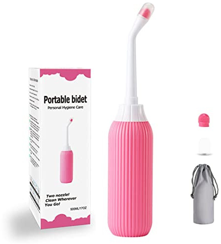 500ml Skalierbar Anti-Rücklauf Katheter 2-Düsen Portable Po Dusche mit Luftventil, Bidet Analdusche Anal Bewässerung Vaginaldusche Weitwinkel Intimdusche Vaginal Irrigator (Rosa, 500 ML)